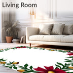 Festive Burgundy Bow Green Leaf Bells Rug