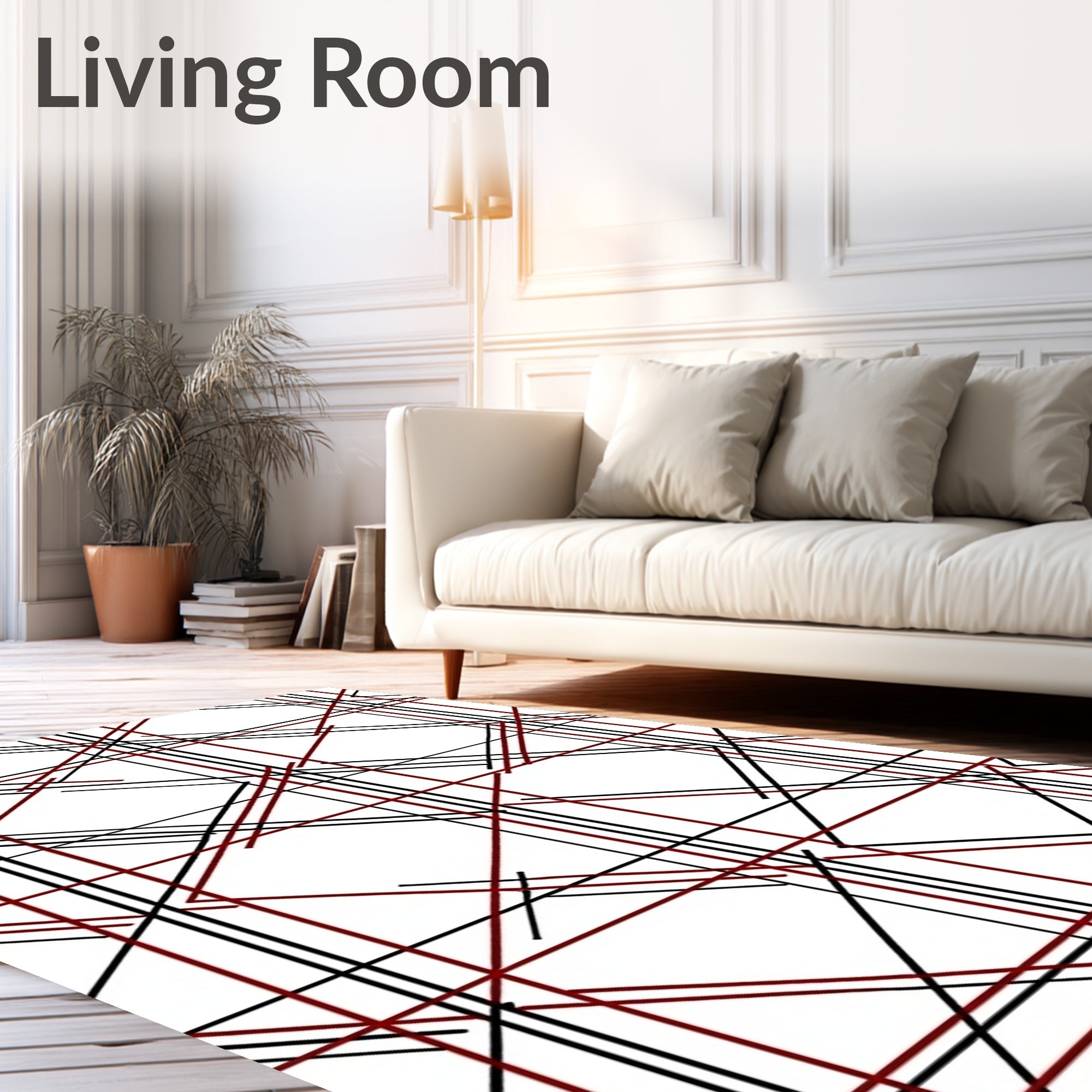 Black Red Plaid Geometric Pattern Rug