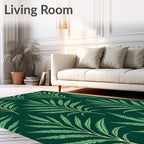 Green Tropical Leaf Pattern Rug