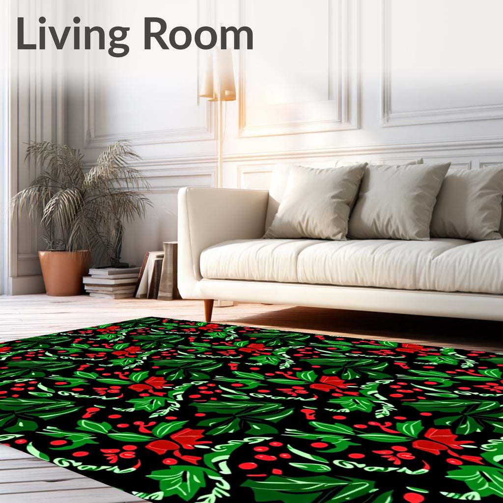 Festive Holly Berry Garland Pattern Rug