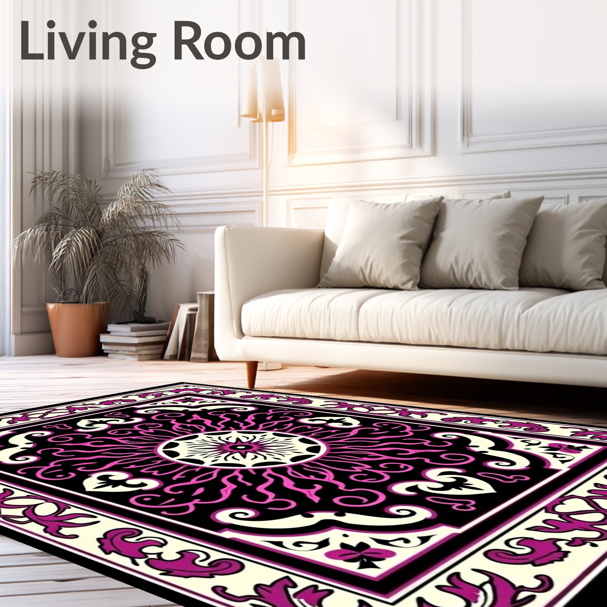 Ornate Pink and Cream Floral Mandala Rug