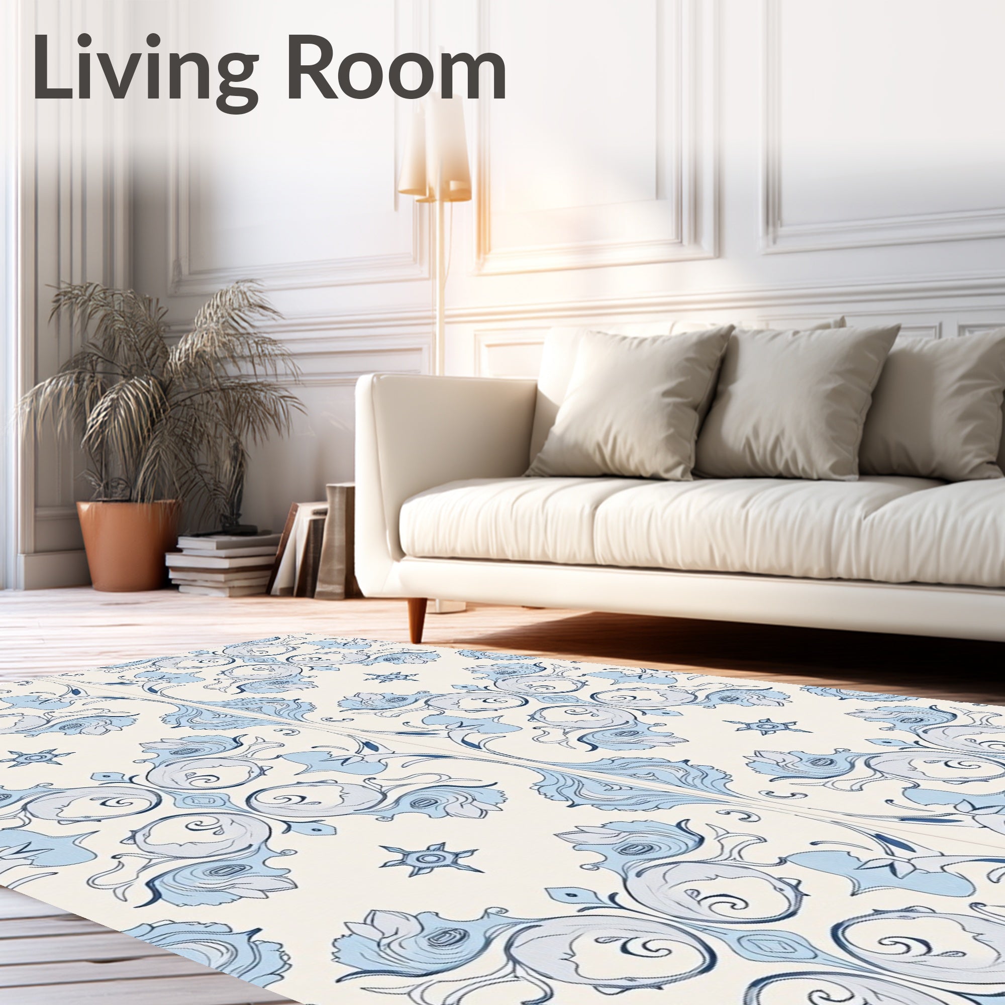 Blue Scroll Floral Classic Pattern Rug