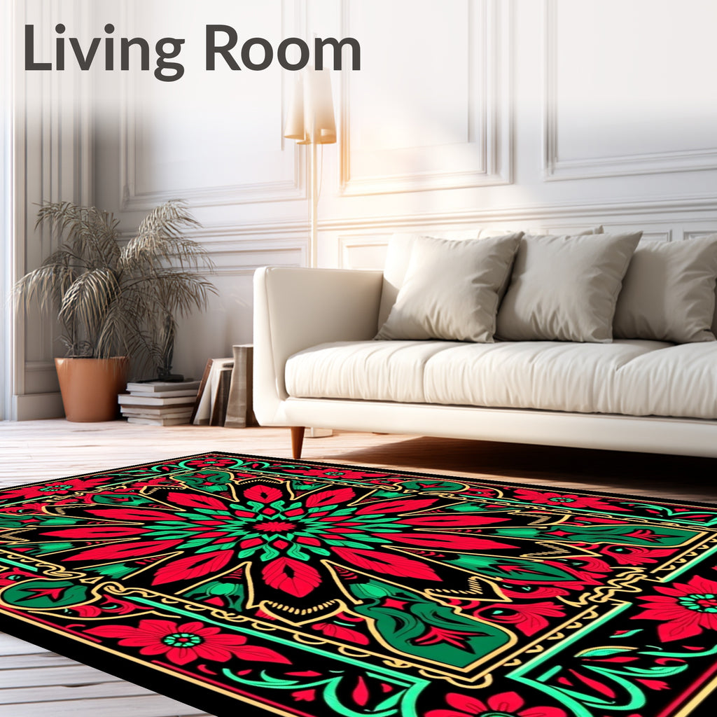 Vibrant Floral Medallion Frame Design Rug