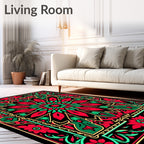 Vibrant Floral Medallion Frame Design Rug