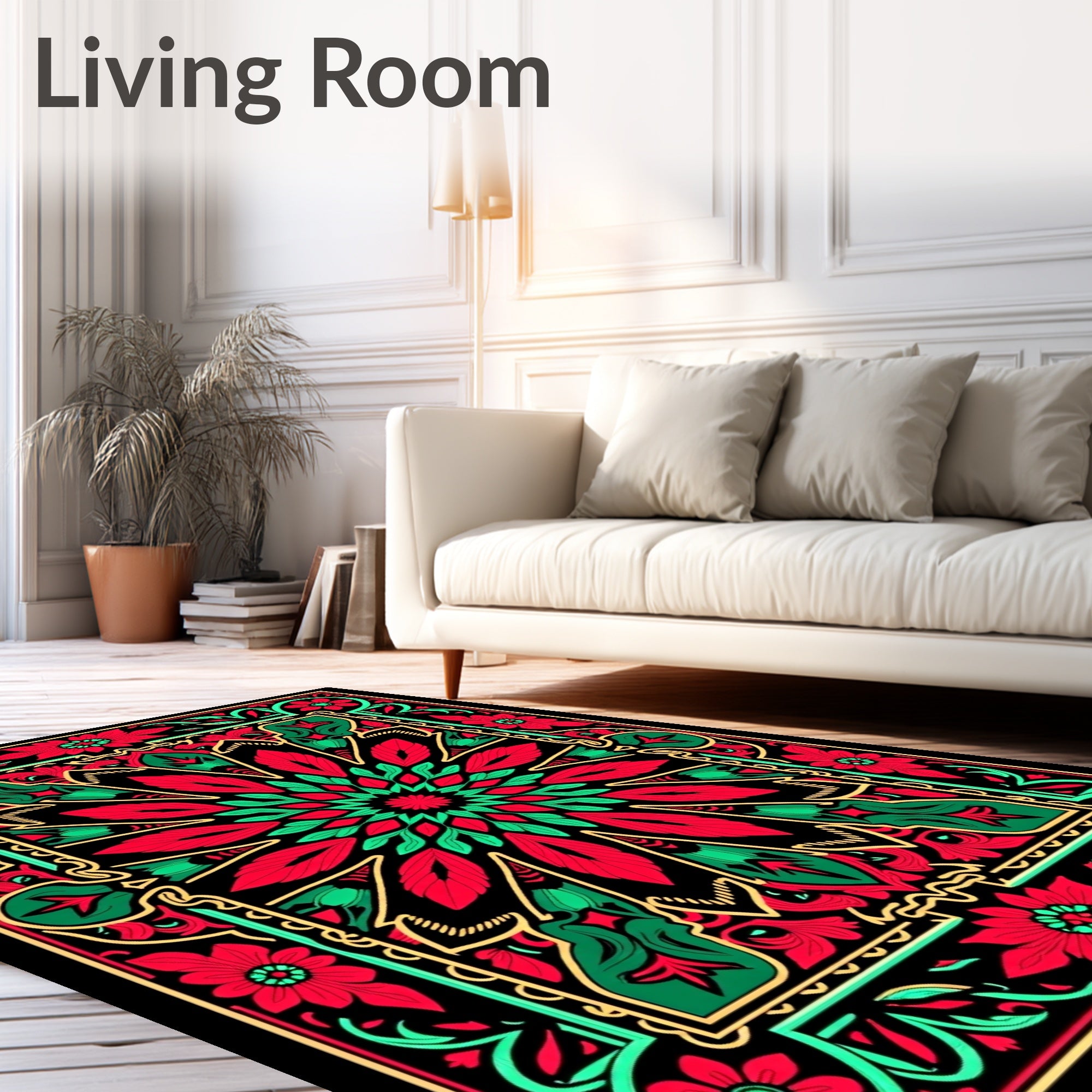 Vibrant Floral Medallion Frame Design Rug