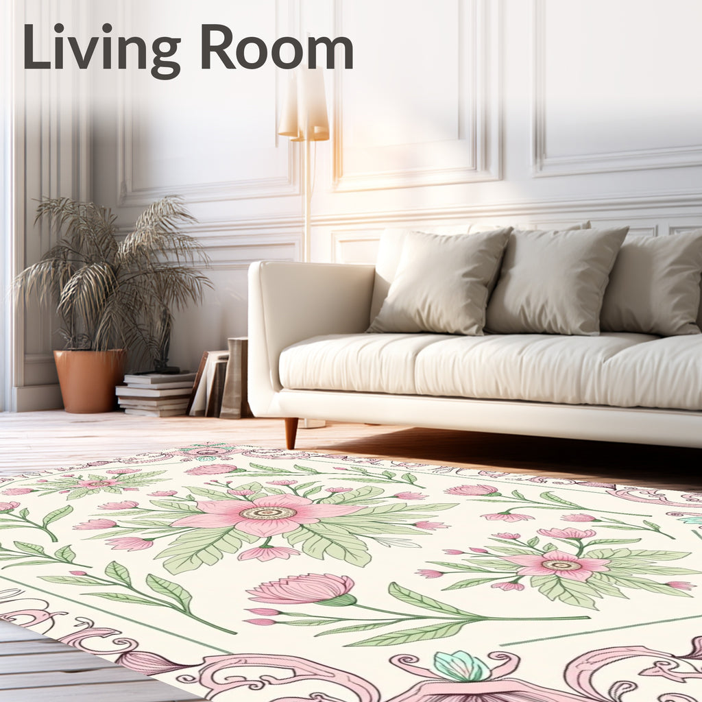 Pastel Floral Botanical Pattern Rug