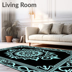 Aqua Floral Mandala With Outer Border Rug
