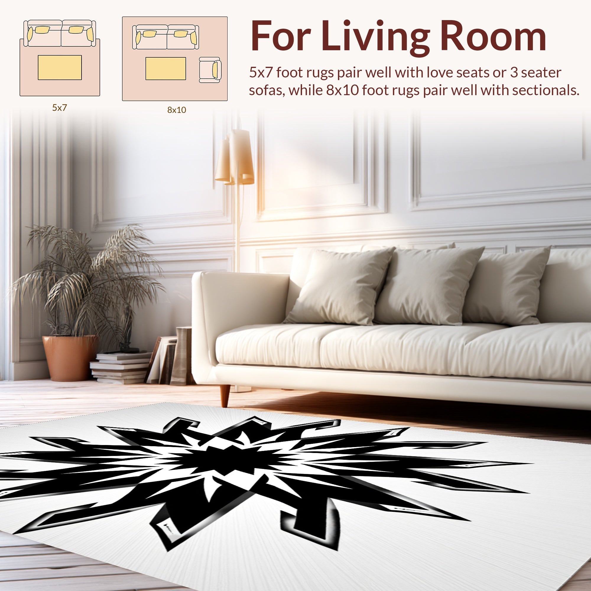 Sharp Black Starburst Geometric Pattern Rug