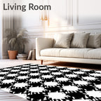Bold Black White Houndstooth Pattern Rug