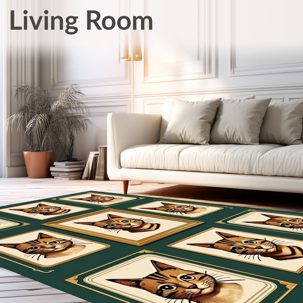Vintage Cat Portrait Grid Pattern Rug