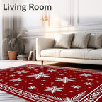 Red Snowflake Wonderland Border Design Rug