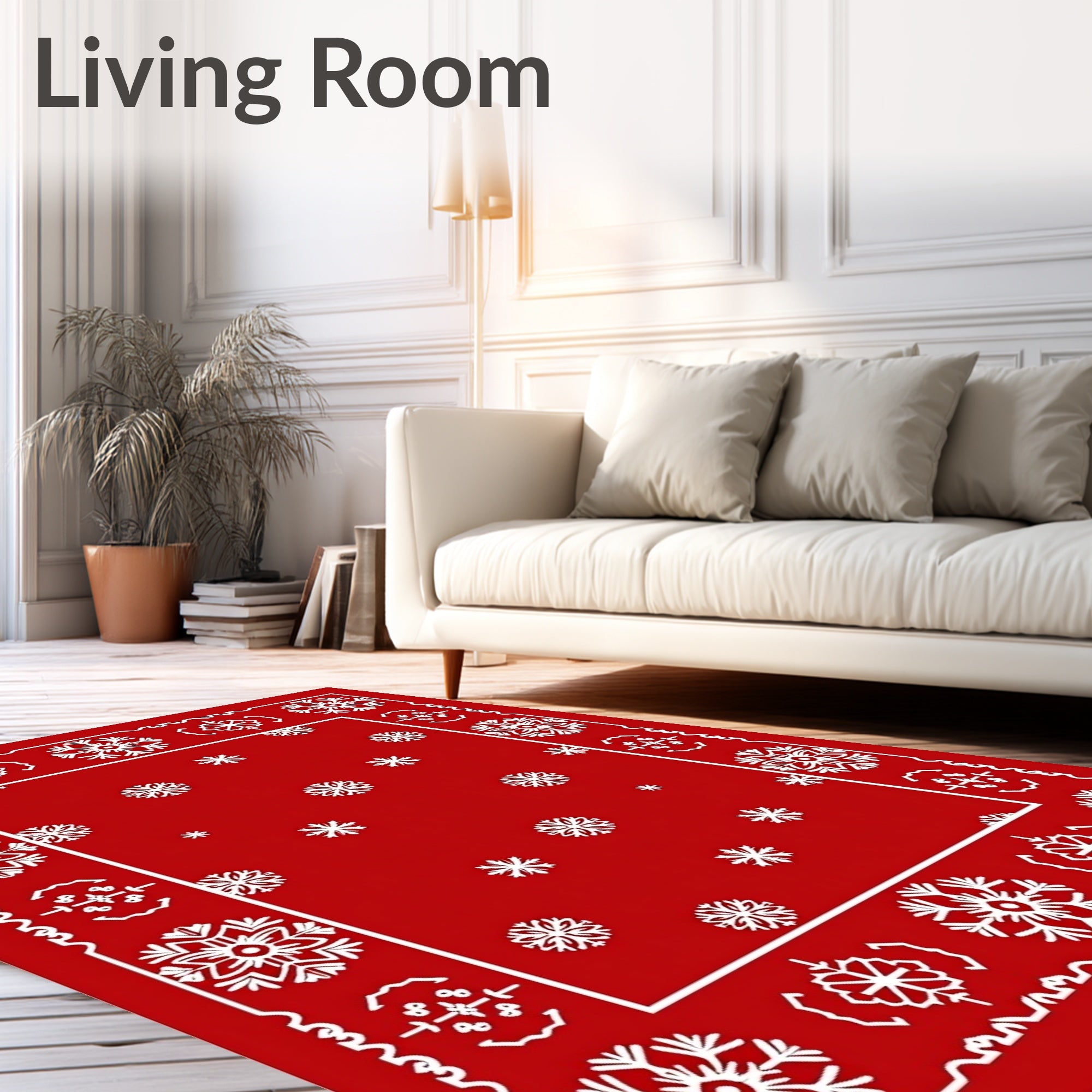 Red Snowflake Border Pattern Rug