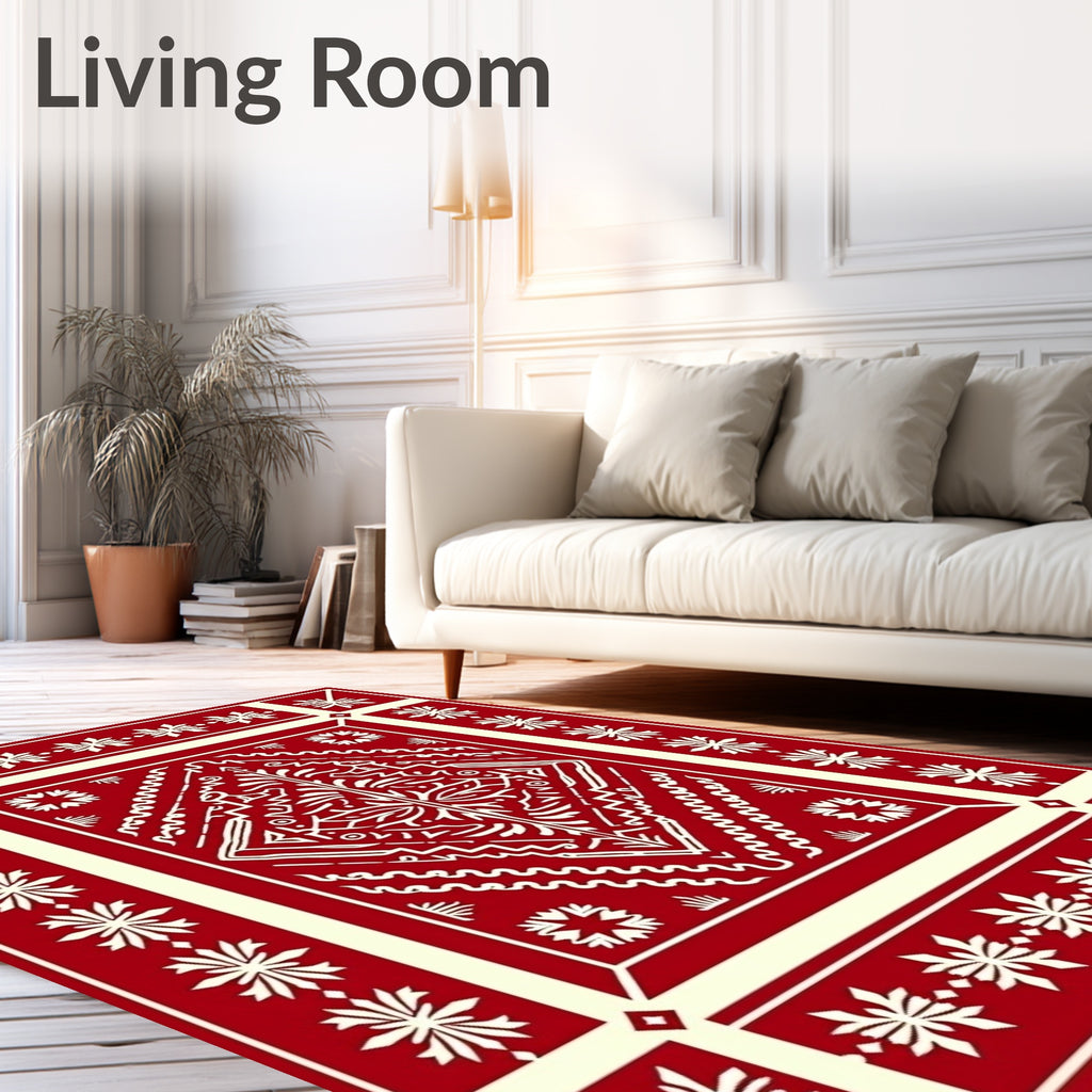 Red Floral Starburst Geometric Rug