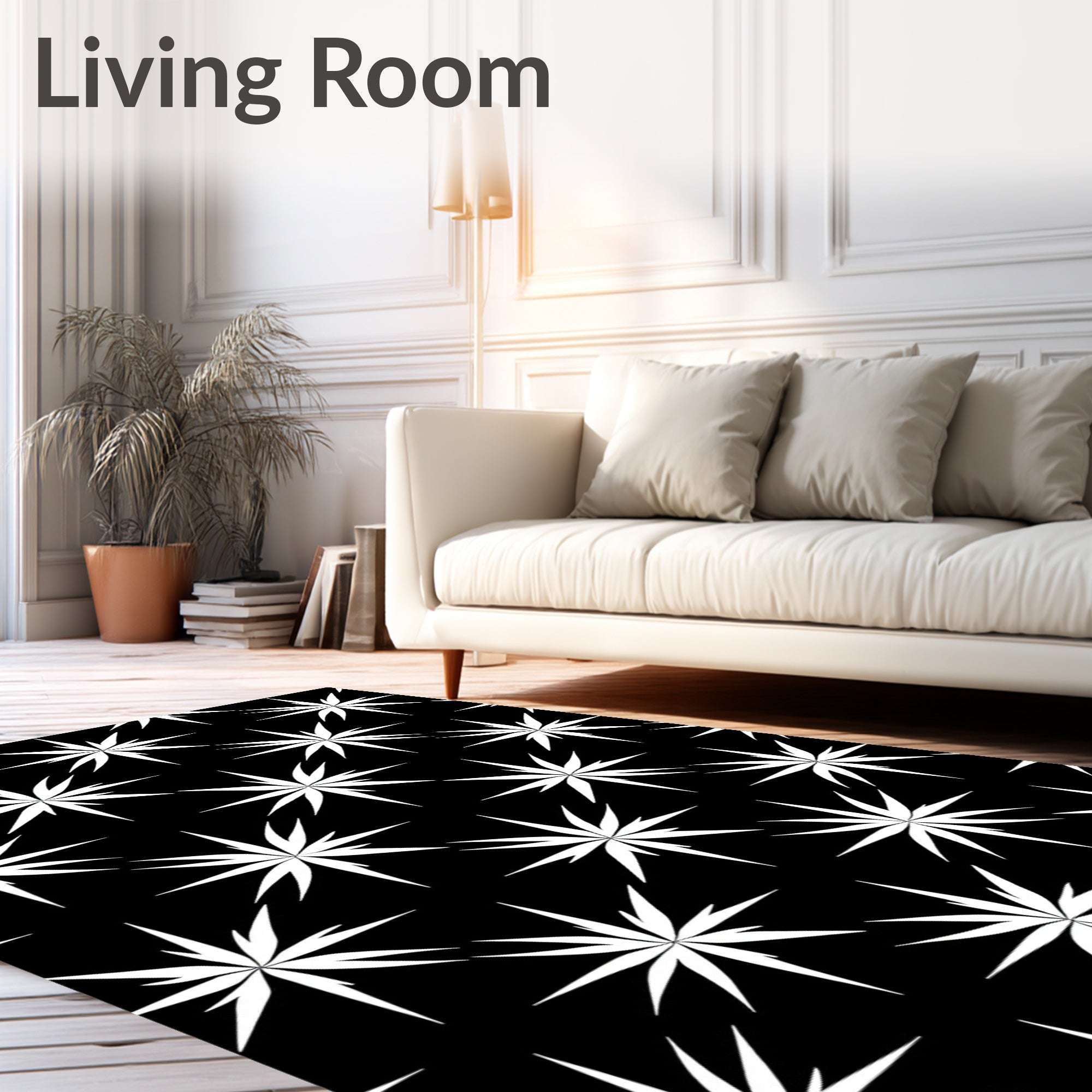 Sharp Starburst Black White Pattern Rug