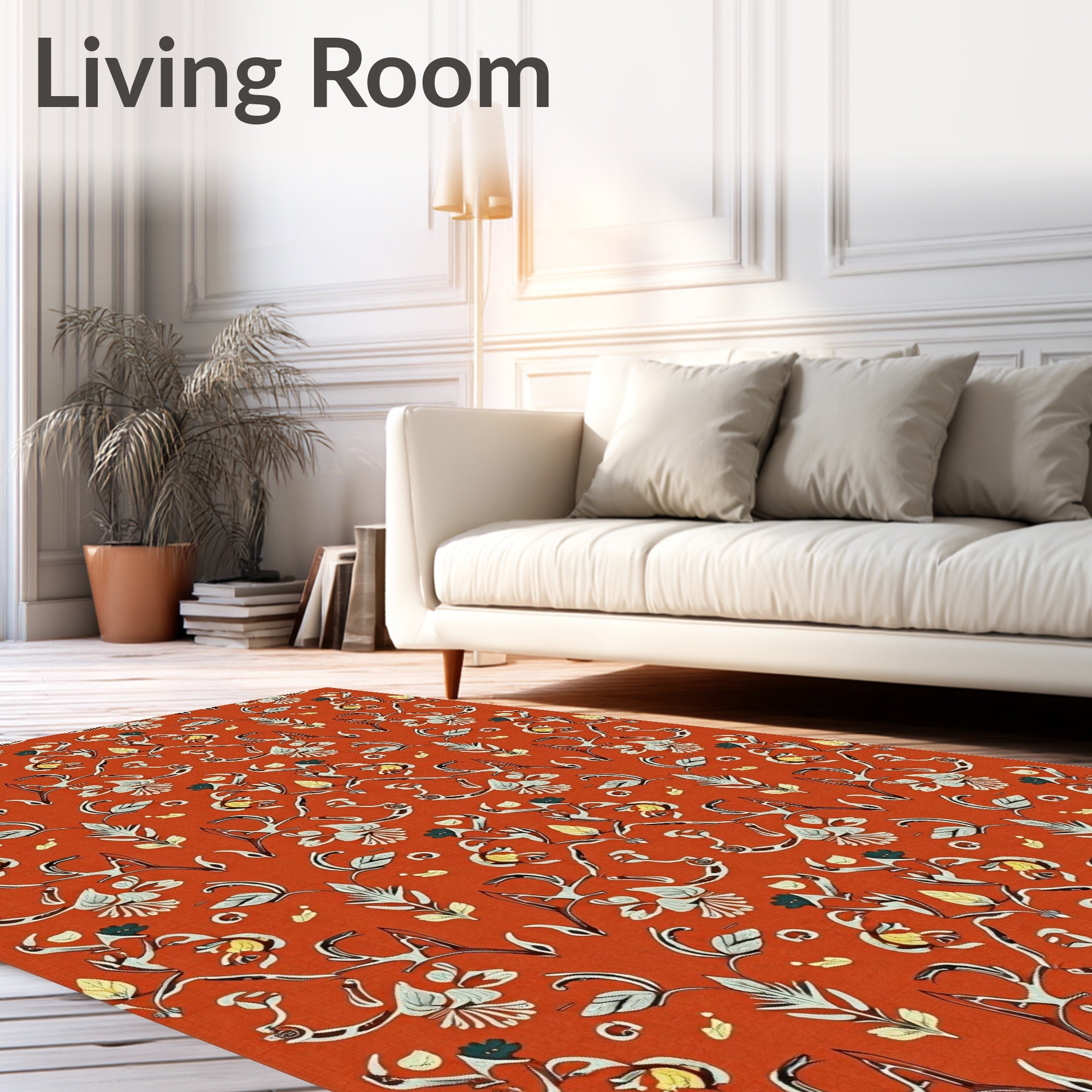 Ornate Floral Symmetry Orange Rug