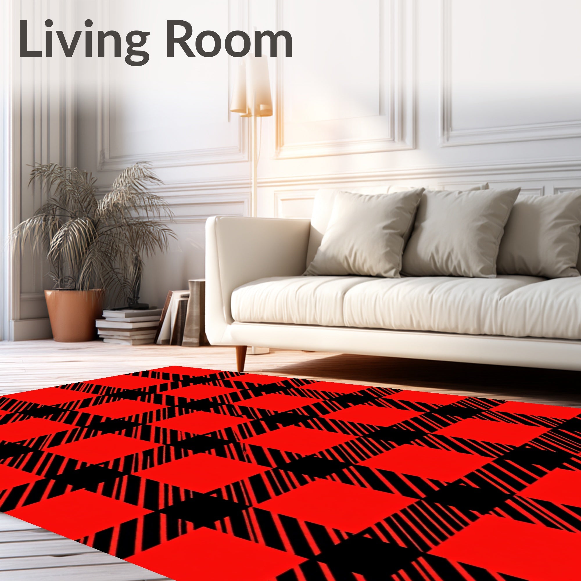 Classic Red Black Plaid Pattern Rug