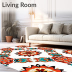 Vibrant Coral Teal Floral Medallion Pattern Rug