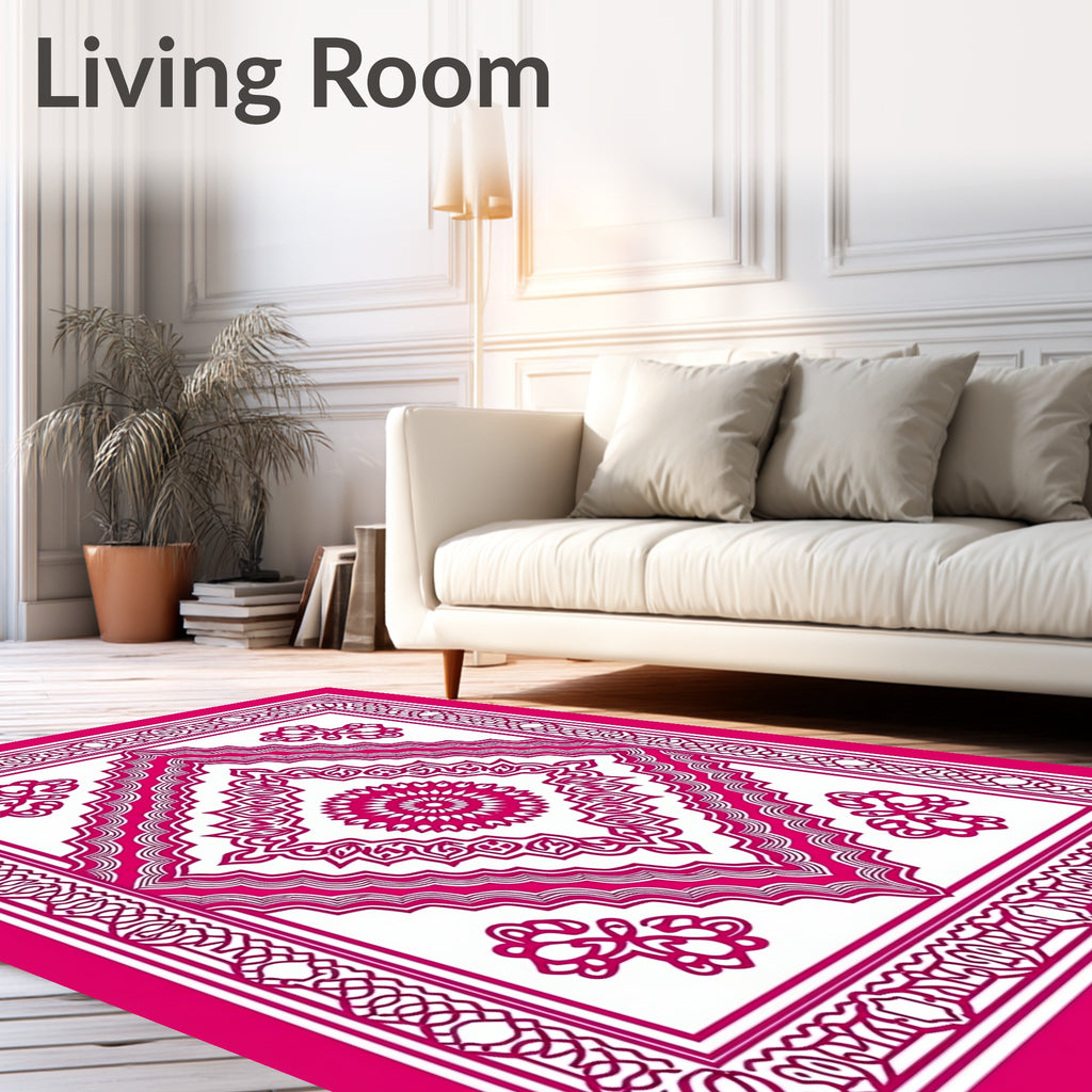 Fuchsia And White Intricate Medallion Rug