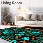 Vibrant Tropical Leaves Orange Birds Rug