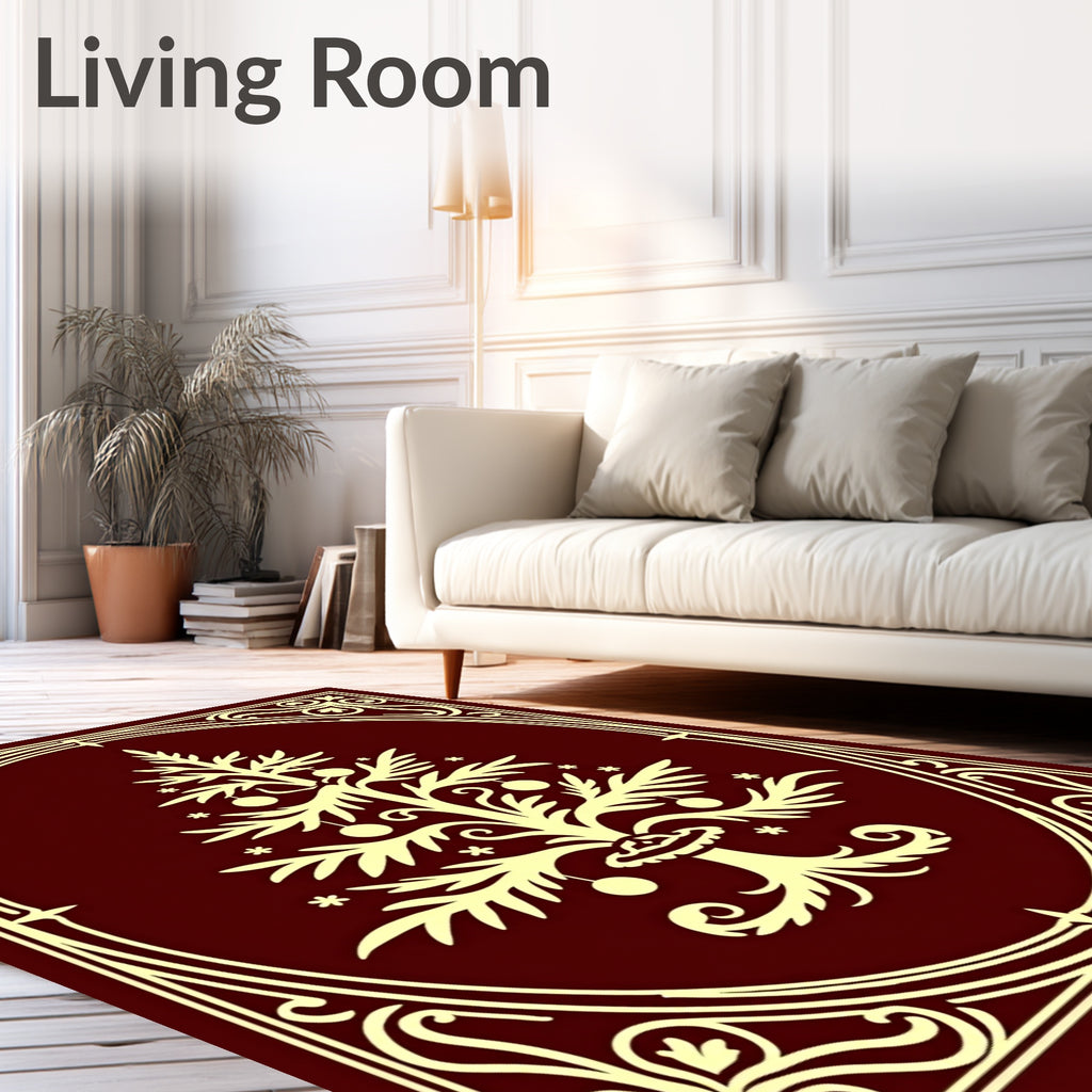 Festive Tree Ornate Frame Design Rug