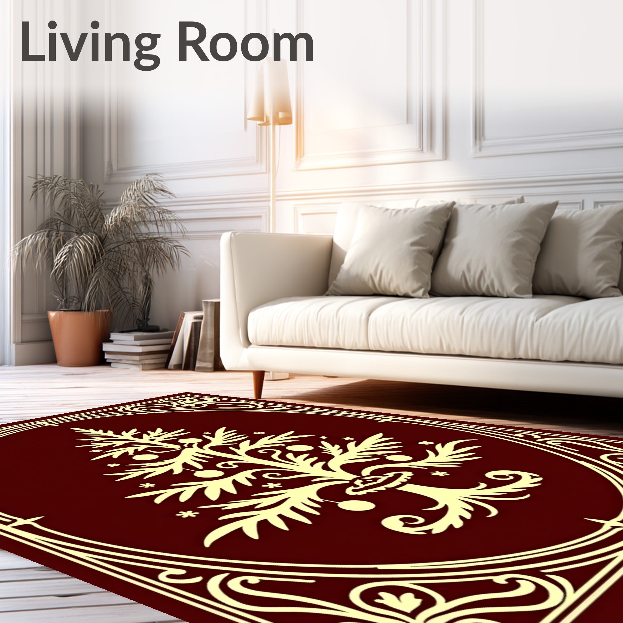 Festive Tree Ornate Frame Design Rug