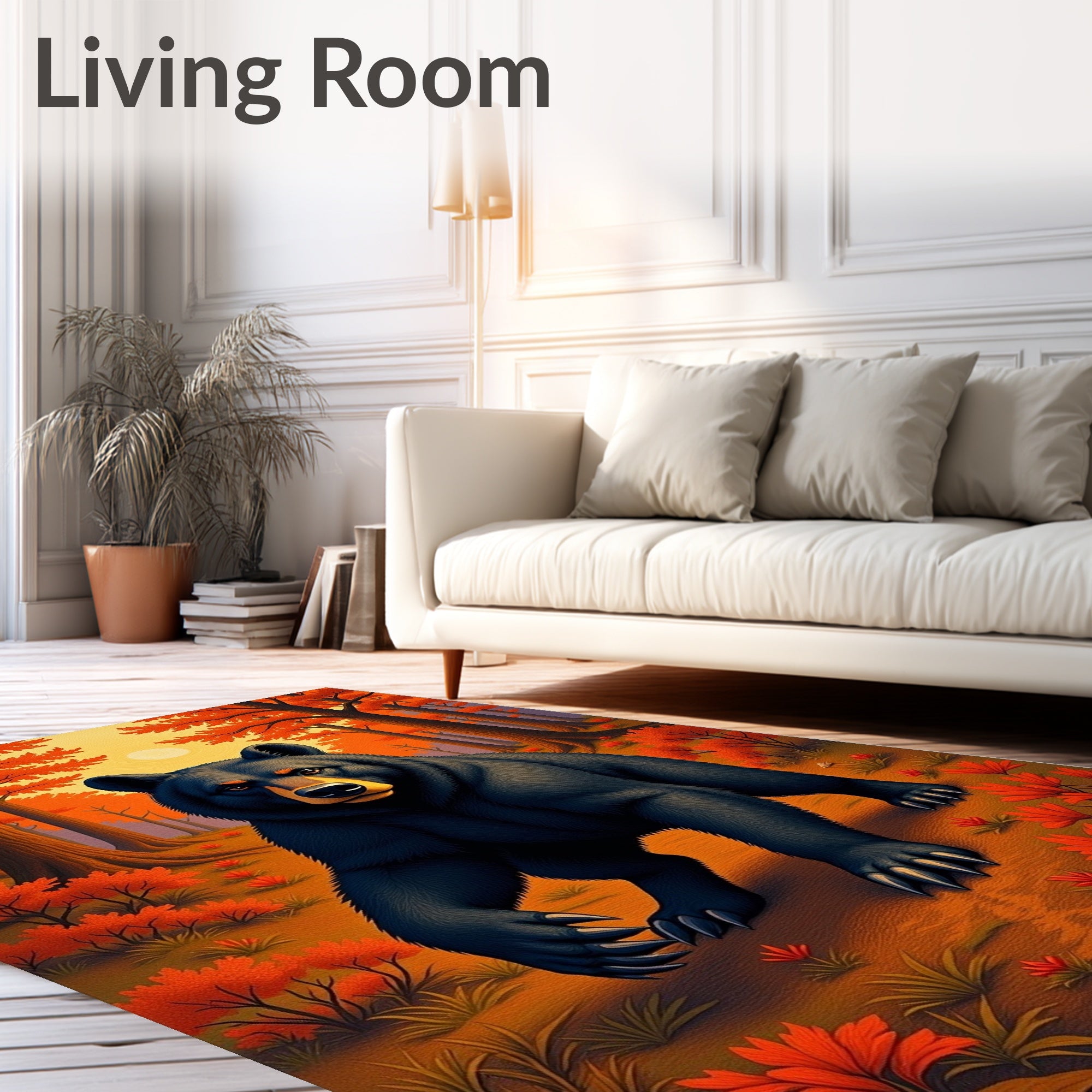Rustic Forest Bear Autumn Landscape Design Rug
