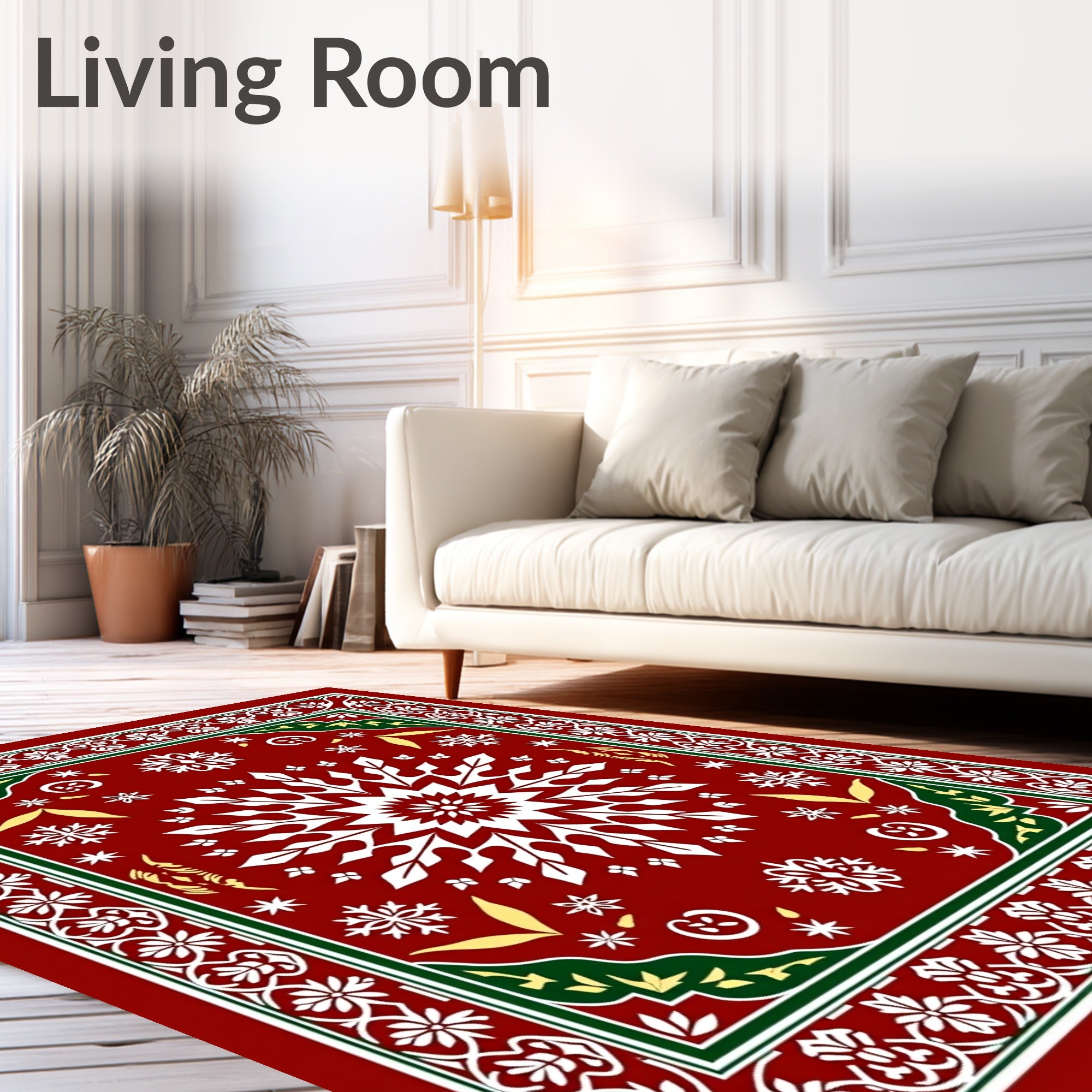 Intricate Red White Floral Medallion Style Rug