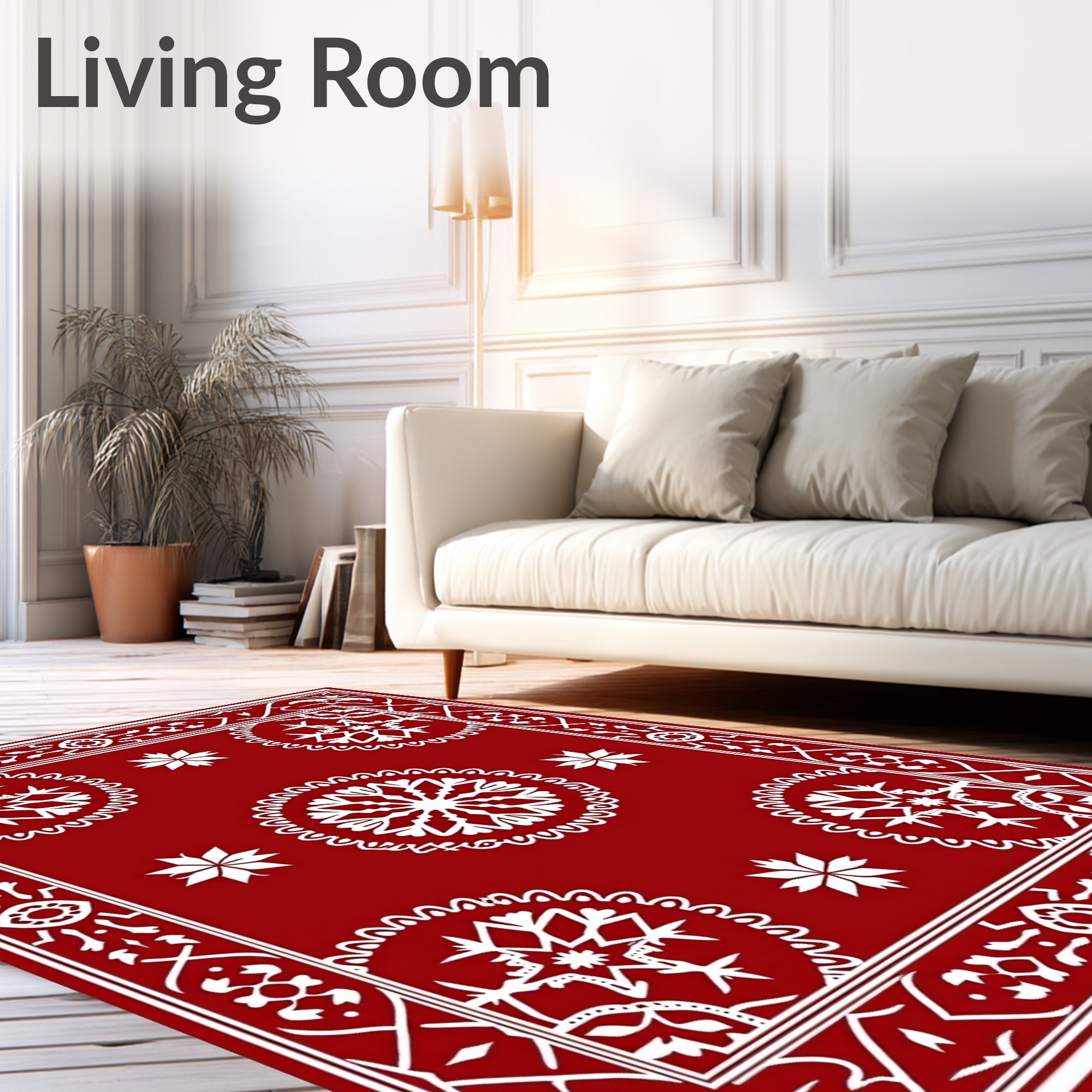 Classic Red With White Snowflake Motif Rug