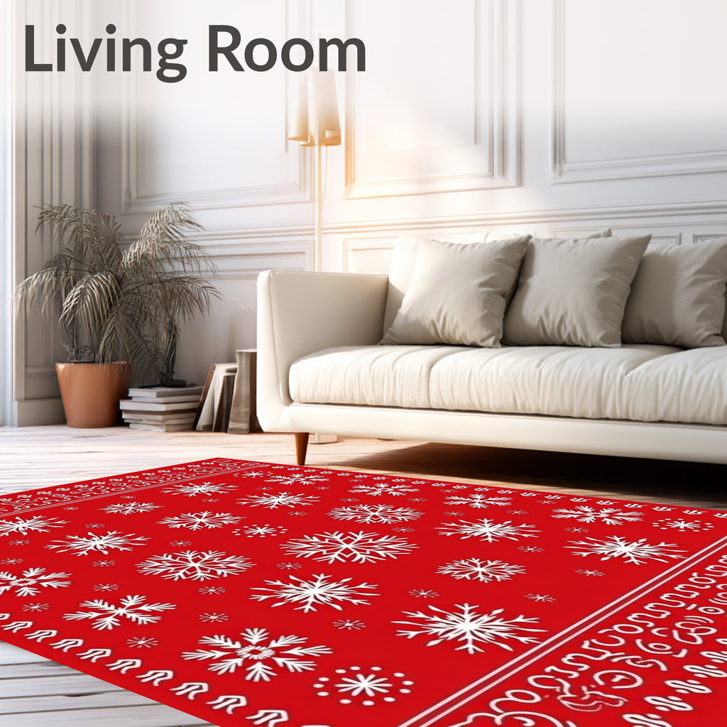 Red Snowflake Patterned Winter Rug