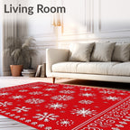 Red Snowflake Patterned Winter Rug