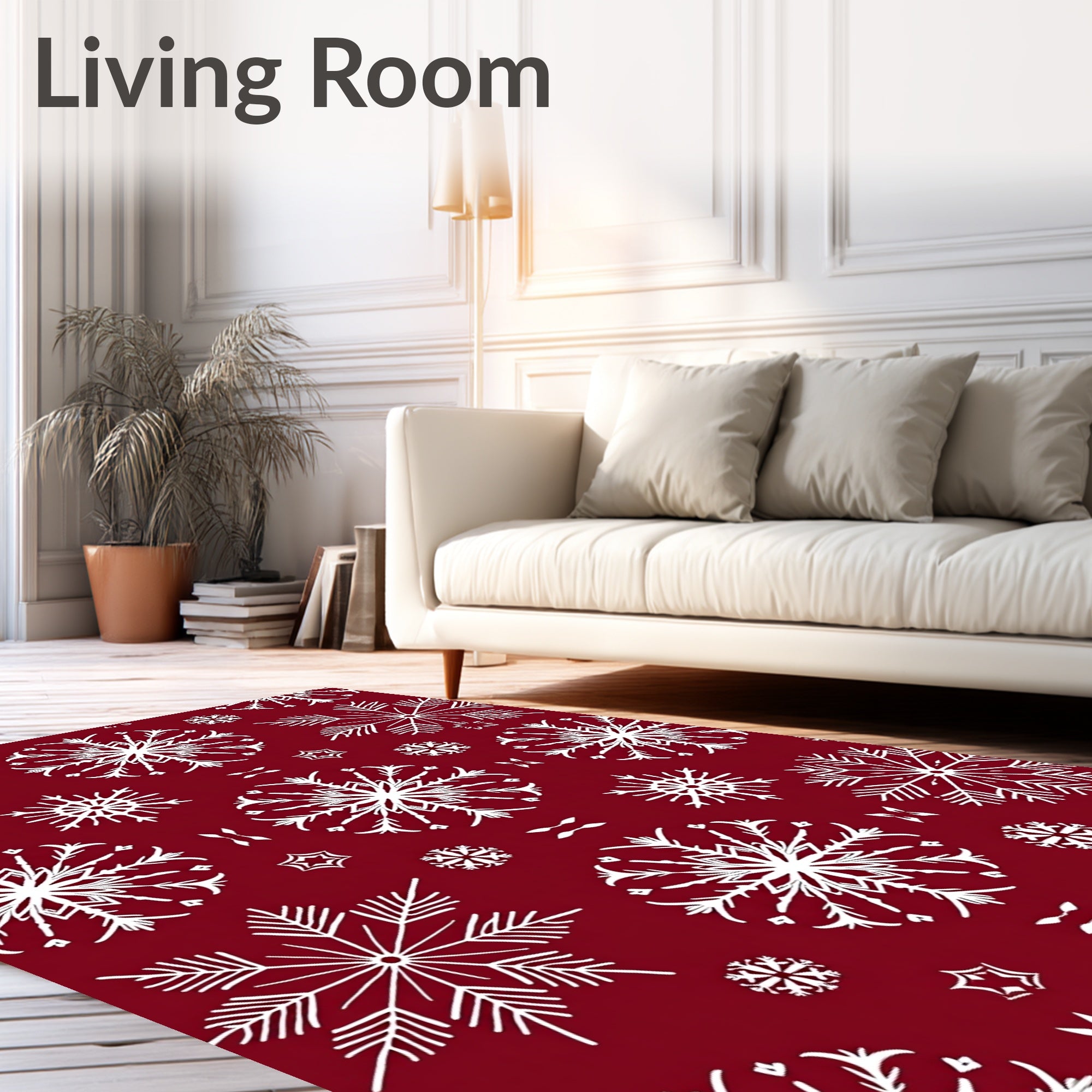Elegant White Snowflake Pattern Design Rug