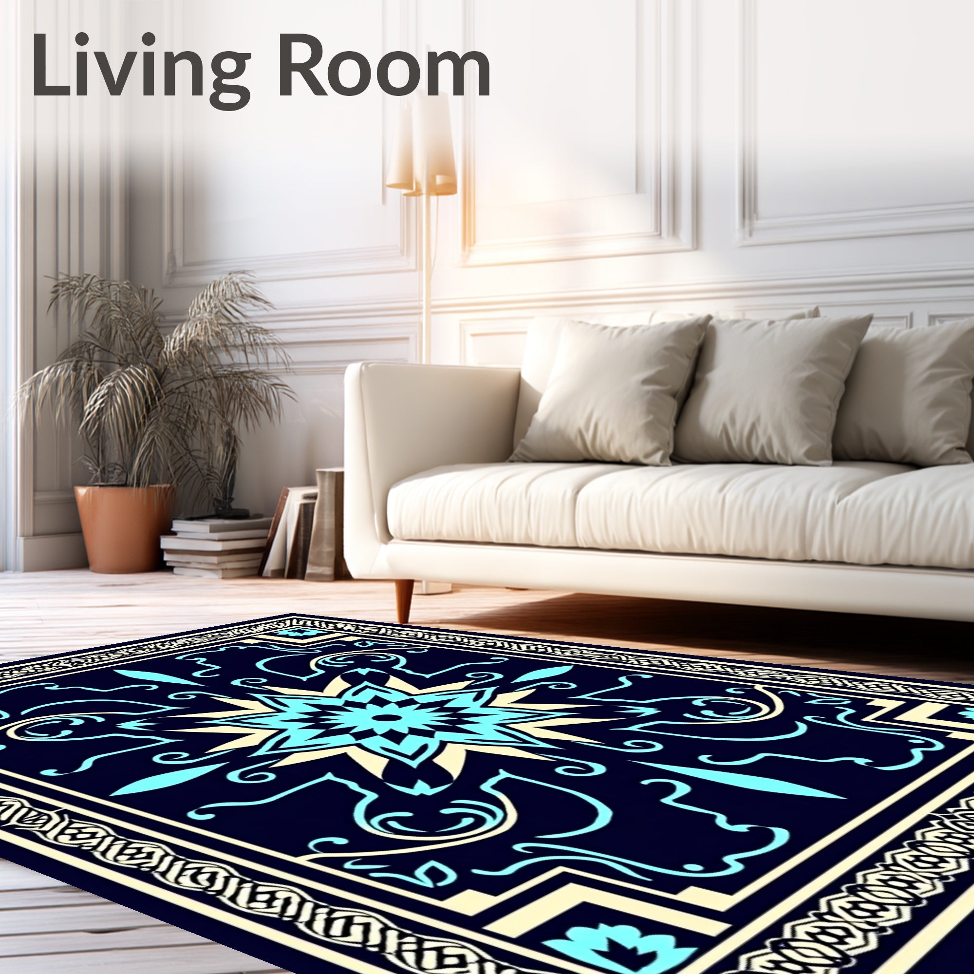Elegant Floral And Geometric Border Rug
