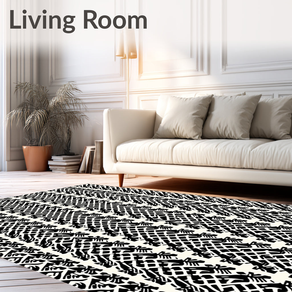Bold Black White Geometric Stripe Rug
