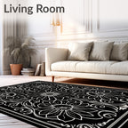 Black Ivory Floral Scroll Rug