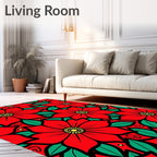Bold Red Floral Pattern Rug
