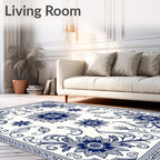 Blue Floral Swirl Pattern Rug