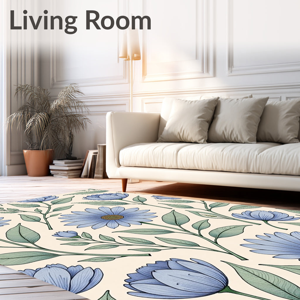 Blue Daisy Floral Pattern Rug