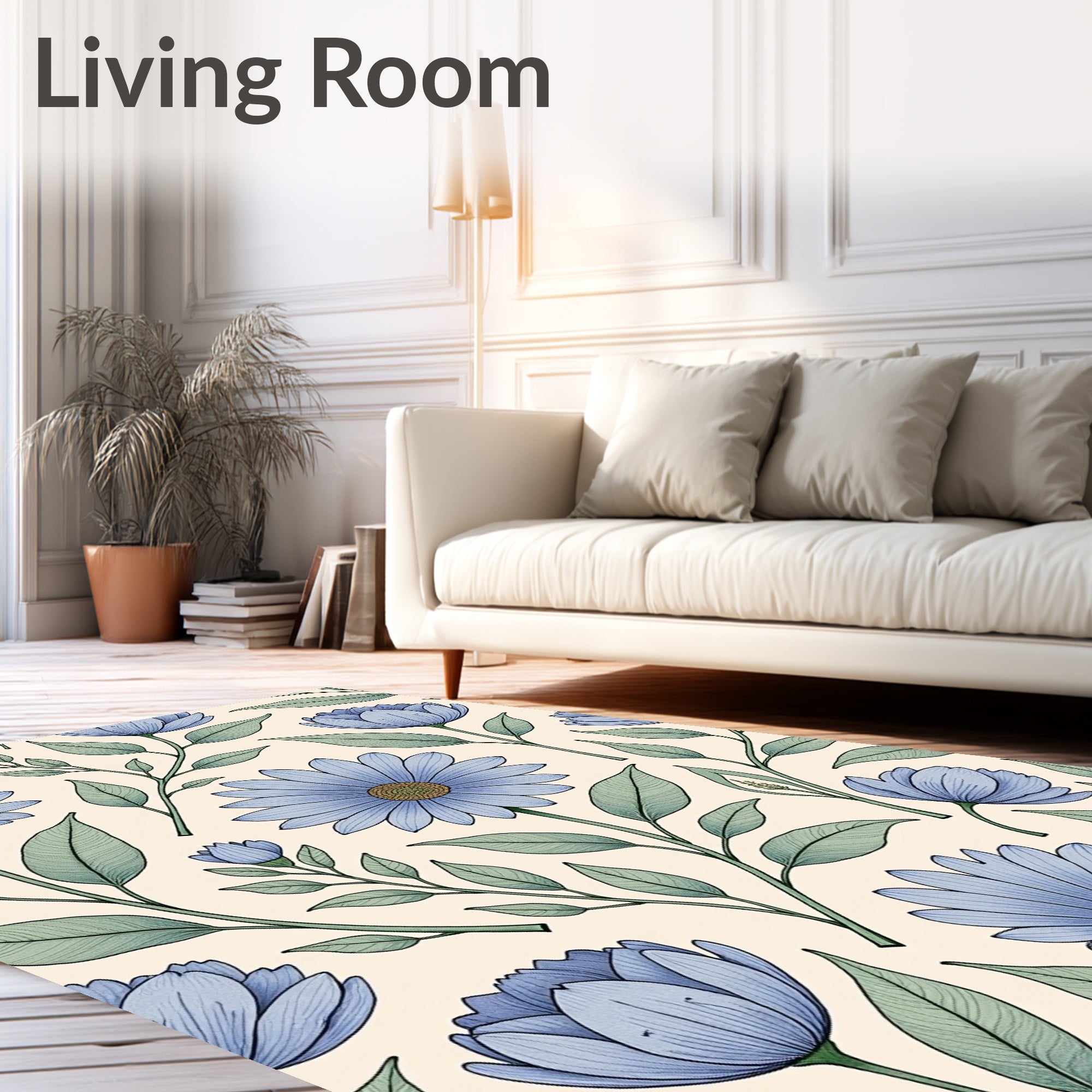 Blue Daisy Floral Pattern Rug