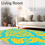 Symmetrical Yellow Blue Abstract Pattern Rug