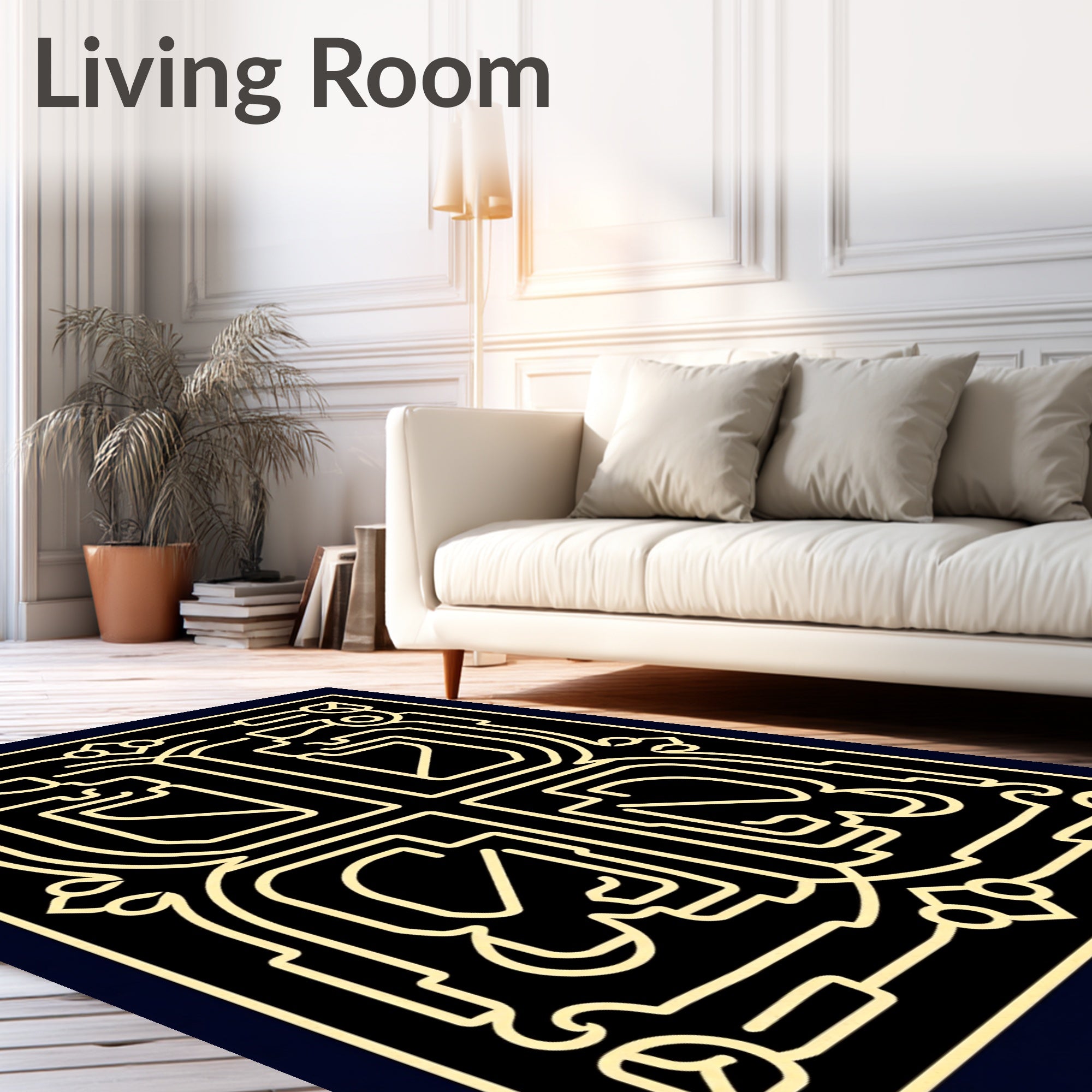 Detailed Line Art Geometric Ornament Design Rug