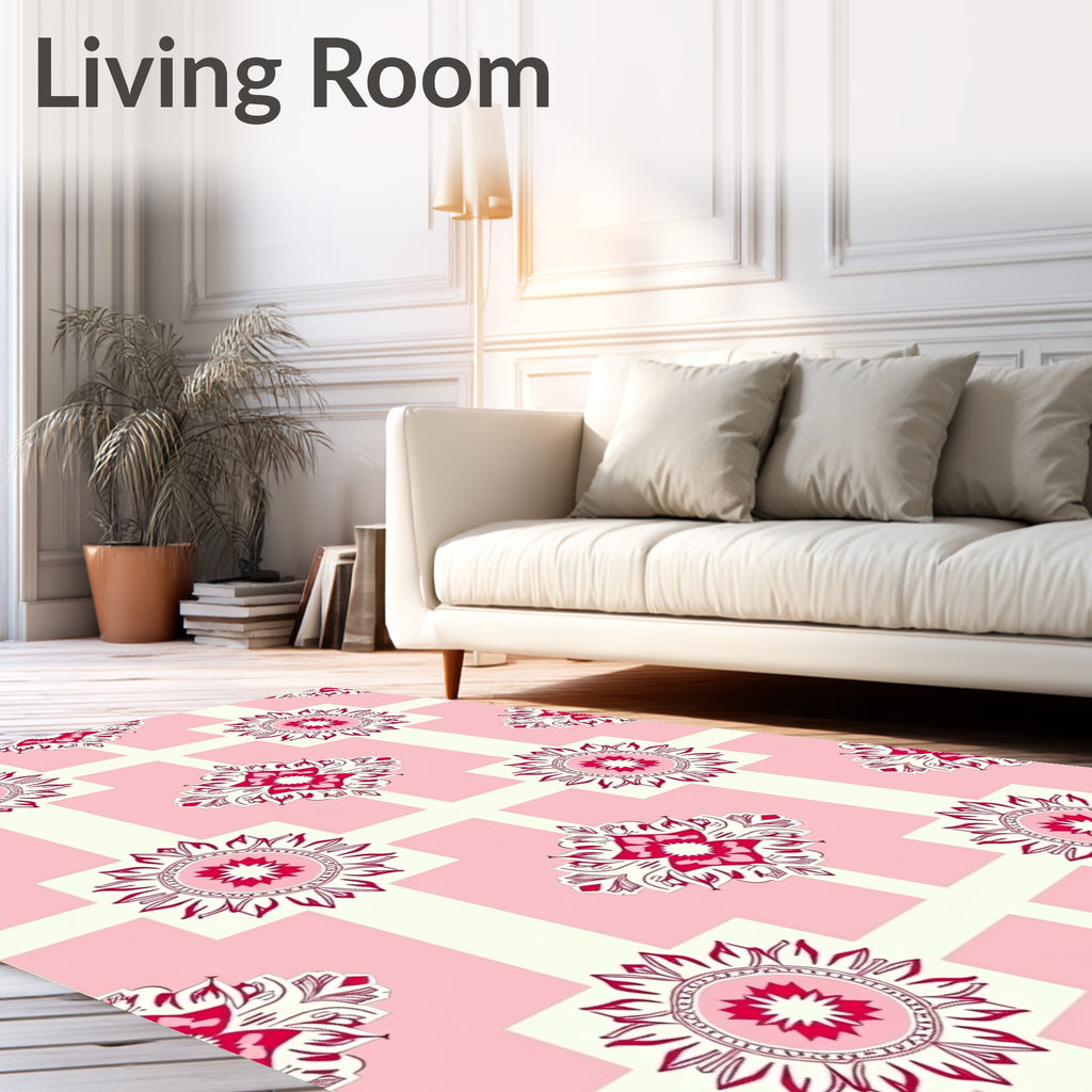 Pink Cream Floral Medallion Pattern Rug