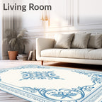 Elegant Blue Floral Scrollwork Design Rug
