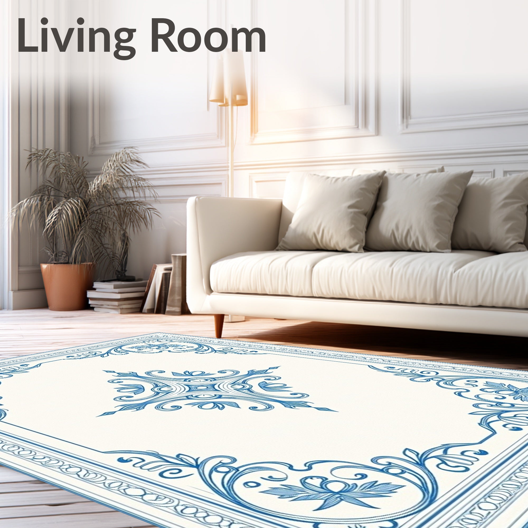 Elegant Blue Floral Scrollwork Design Rug