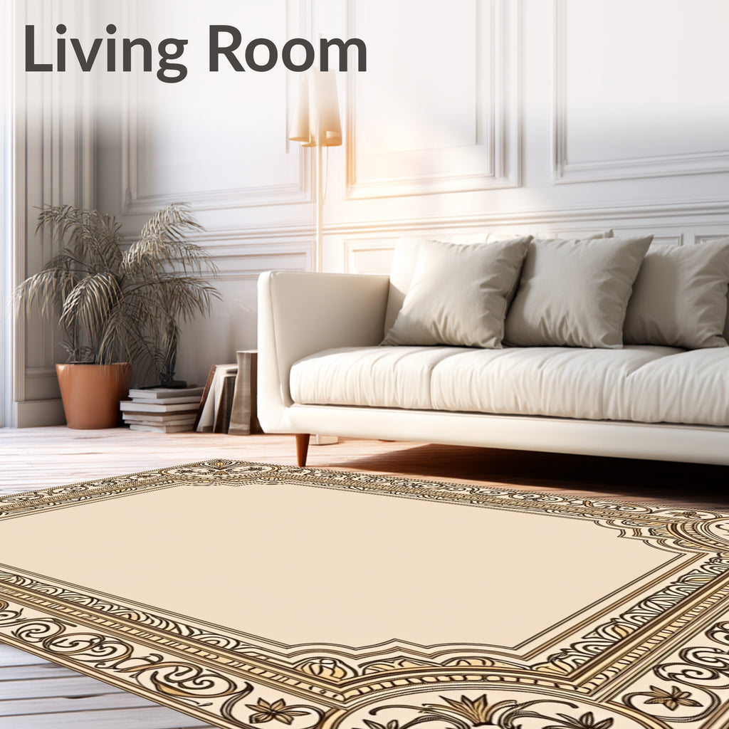 Elegant Floral Scrollwork Golden Border Rug