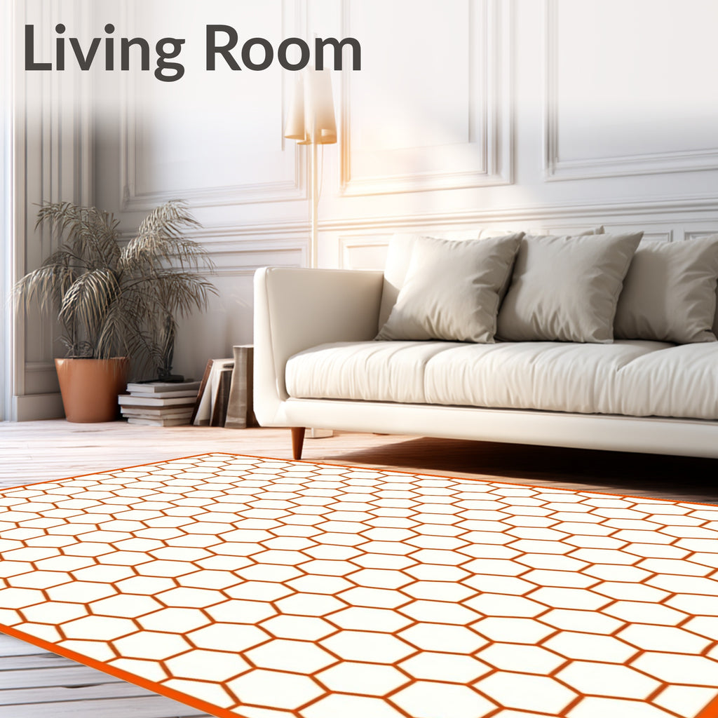 Geometric Honeycomb Pattern Orange Rug