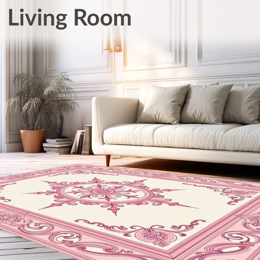 Ornate Pink Rococo Floral Medallion Rug