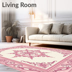 Ornate Pink Rococo Floral Medallion Rug