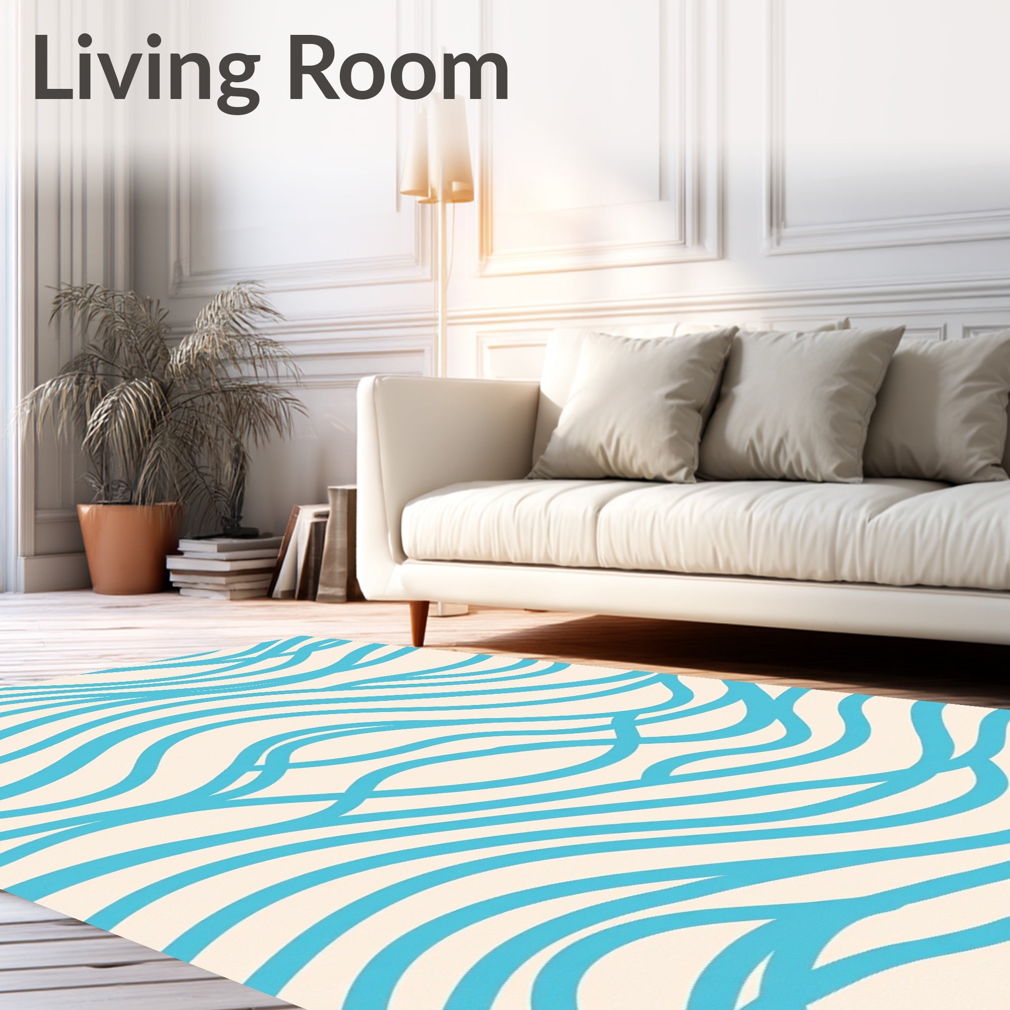 Abstract Blue Wavy Lines Design Rug