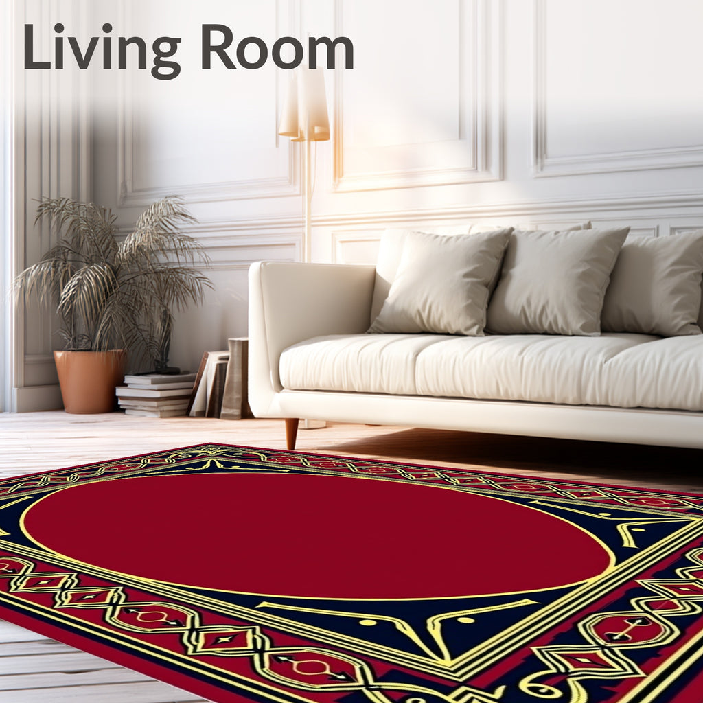 Ornate Red Gold Navy Border Rug