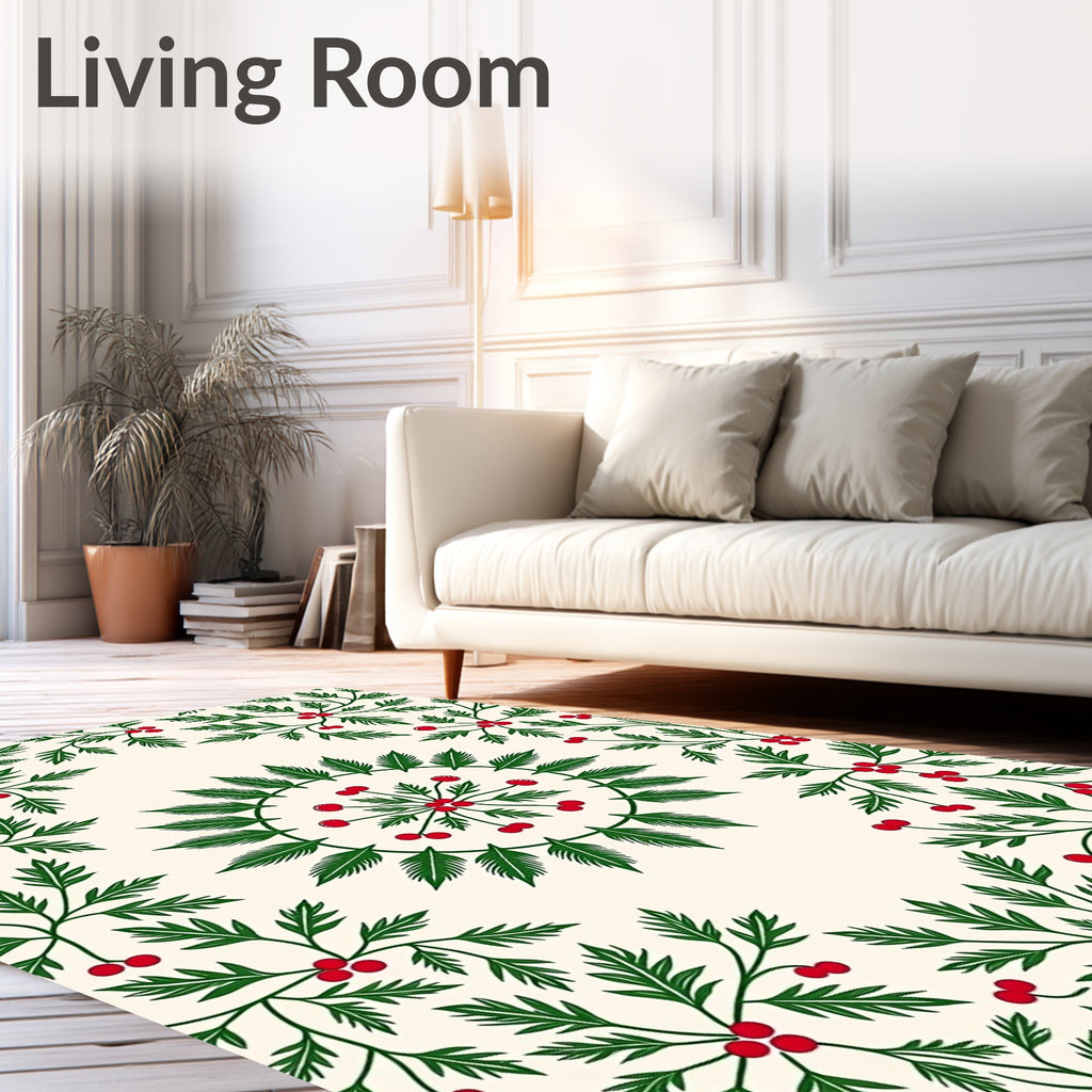 Green Leaf Berry Botanical Pattern Rug